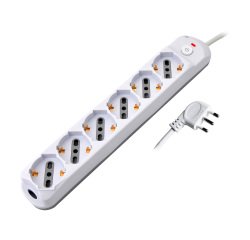 Multipresa con interruttore, 6 prese 10/16A shucko/bipasso, spina 90°, cavo 1,5 metri