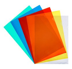 Chemise coin plastique Bruneau A4 polypropylène 9/100e transparente couleurs assorties - Paquet de 100