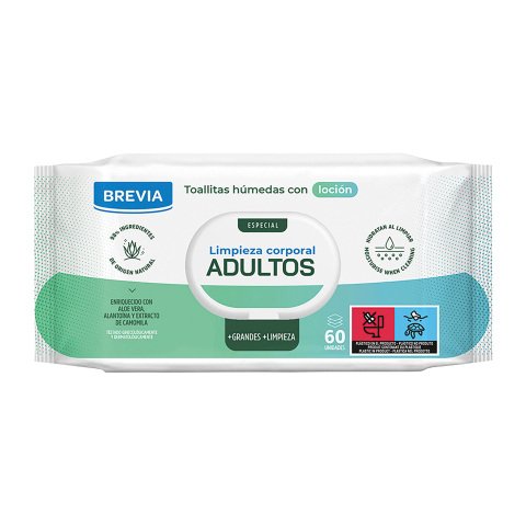 Toallitas corporales adultos Brevia - paquete de 60