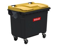 Conteneur à déchets 4 roues 660 litres extérieur gris-jaune