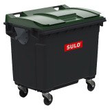 Conteneur à déchets 4 roues 660 litres extérieur gris-vert