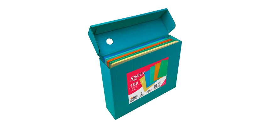 Cartelline ad L con finestra Sintex in speciale confezione SintexBox 150 pezzi in 5 colori assortiti