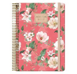 Agenda espiral Velvet flores dia página 14x20 Dohe coral
