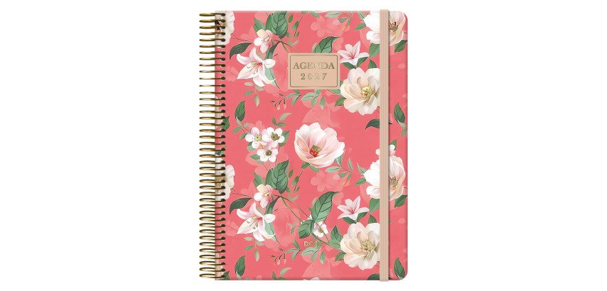 Agenda espiral Velvet flores dia página 14x20 Dohe coral