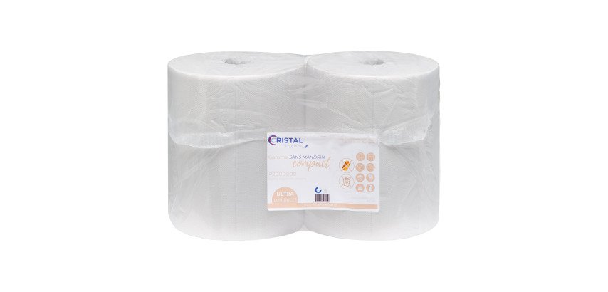 Bobine essuyage industriel sans mandrin Compact blanche - Longueur 175 m