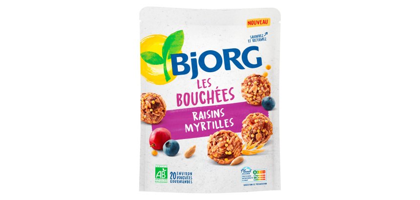 Les Bouchées aux raisins et myrtilles Bio Bjorg - Sachet de 120 g