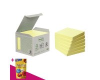 Notes repositionnables jaunes recyclées Post-It 76 x 76 mm - en tour distributrice - bloc de 100 feuilles = Pour l'achat 6 notes repositionnables, 1 sachet de M&M OFFERT