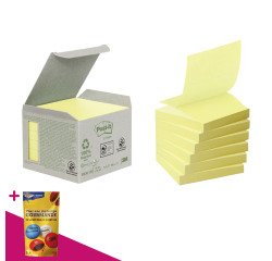 Z-notes repositionnables recyclés jaunes Post-it 76 x 76 mm - bloc de 100 feuilles = Pour l'achat 12 notes repositionnables, 1 sachet de M&M OFFERT
