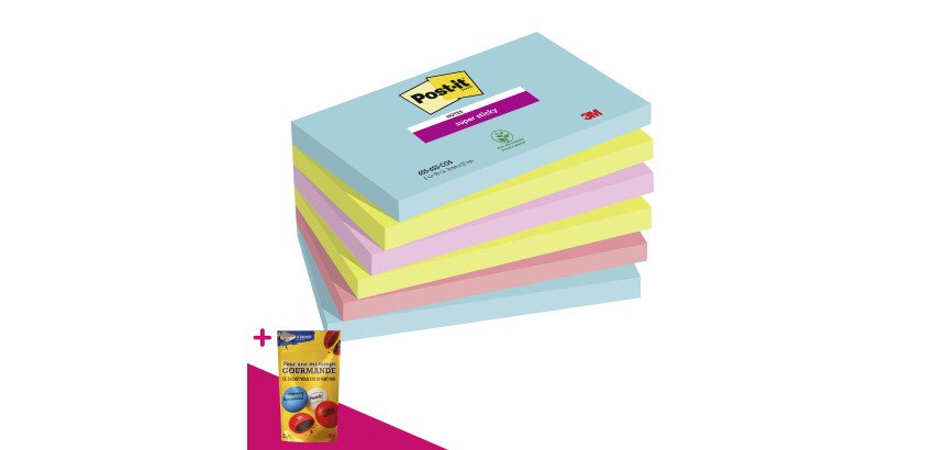 Notes repositionnables couleurs Cosmic Super Sticky Post-it - bloc de 90 feuilles = Pour l'achat 12 notes repositionnables, 1 sachet de M&M OFFERT