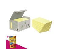 Notes repositionnables jaunes recyclées Post-It 76 x 127 mm - en tour distributrice - bloc de 100 feuilles = Pour l'achat 6 notes repositionnables, 1 sachet de M&M OFFERT