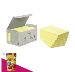 Notes repositionnables jaunes recyclées Post-It - en tour distributrice - bloc de 100 feuilles = Pour l'achat 6 notes repositionnables, 1 sachet de M&M OFFERT