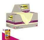 Notes repositionnables recyclées jaunes pastel Super Sticky Post-it - bloc de 70 feuilles = Pour l'achat notes repositionnables, 1 sachet de M&M OFFERT