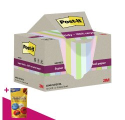 Notes repositionnables recyclées couleurs Super Sticky Post-it - bloc de 70 feuilles = Pour l'achat notes repositionnables, 1 sachet de M&M OFFERT