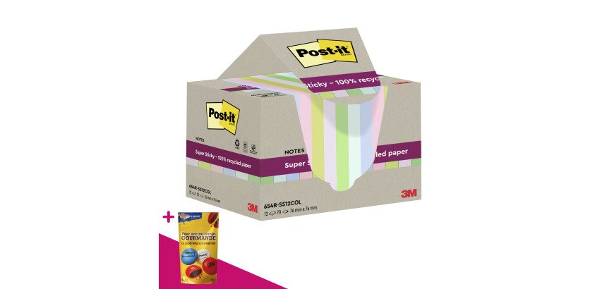 Notes repositionnables recyclées couleurs Super Sticky Post-it - bloc de 70 feuilles = Pour l'achat notes repositionnables, 1 sachet de M&M OFFERT