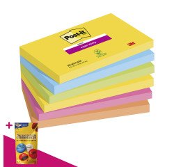 Notes repositionnables couleurs Carnival Super Sticky Post-it - bloc de 90 feuilles = Pour l'achat 12 notes repositionnables, 1 sachet de M&M OFFERT