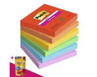 Notes repositionnables couleurs Playful Super Sticky Post-it 76 x 76 mm - bloc de 90 feuilles = Pour l'achat 12 notes repositionnables, 1 sachet de M&M OFFERT