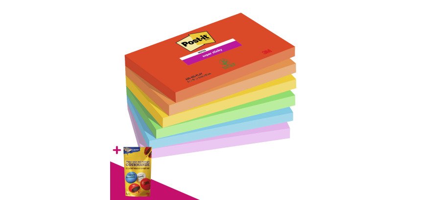 Notes repositionnables couleurs Playful Super Sticky Post-it - bloc de 90 feuilles = Pour l'achat 12 notes repositionnables, 1 sachet de M&M OFFERT