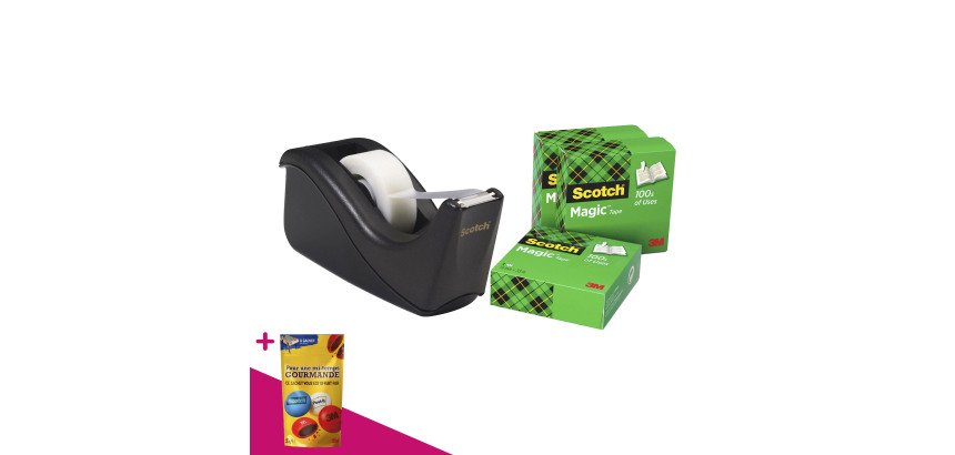 Dévidoir adhésif Scotch C60 noir + 4 rubans Magic invisible = Pour l'achat de 3 dévidoirs, 1 sachet de M&M OFFERT