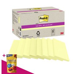 Notes repositionnables recyclées jaunes pastel Super Sticky Post-it - bloc de 70 feuilles = Pour l'achat notes repositionnables, 1 sachet de M&M OFFERT
