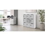 Office locker 9 compartments white body - H 132.9 cm - lacquered doors - code lock + emergency key