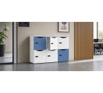 Lockerkast met 6 vakken - behuizing wit  - H 87,9 cm - deuren wit/blauw - codeslot met reservesleutel