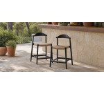 Tabouret Nina en acacia, finition noire et corde beige, hauteur 62 cm