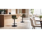 Tabouret Zenda en chenille vert foncé et acier noir mat hauteur  81-102 cm