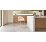 Eamy kruk in beige kunstleer, essenfineer en afwerking in naturel en beige metaal 65 cm