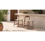 Nina solid acacia wood stool with walnut finish and beige rope height 62 cm