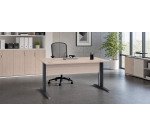 Bureau droit Essens Métal L 120 cm plateau + voile de fond bois droit chêne gris - pied métal L
