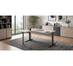 Bureau compact Essens Métal L 180 cm retour à gauche plateau + voile de fond bois droit chêne gris - pied métal L