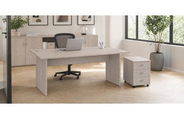 Excellens Wooden Right Desk Pack L 160 x D 80 cm with full legs + Excellens mobile pedestal with 3 drawers