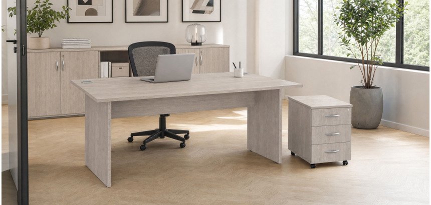 Pack rechte werkpost Excellens Hout L 160 x D 80 cm met vol onderstel + mobiel ladeblok 3 laden Excellens