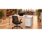 Squadra Schreibtisch-Set L120 x T80 cm weiße Platte, graues Aluminiumgestell + mobiler Metallcontainer, schmale Breite, weiß