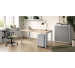 Pack bureau L 120 cm Squadra chêne clair + caisson mobile 3 tiroirs petite largeur aluminium Bruneau