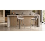 Tabouret Eamy marron clair placage de frêne finition wengué et métal noir hauteur 65 cm