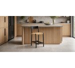 Tabouret Yalia dossier en bois de chêne finition noire et assise en corde 65 cm
