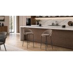 Eamy stool in brown faux leather, ash veneer with walnut finish and brown metal 75 cm