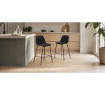 DE_Tabouret  Zunilda en chenille noir  et acier avec finition noir mat hauteur 65 cm