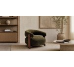 Granite green chenille armchair with solid ash wood legs in a walnut finish