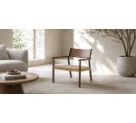 Fauteuil Yalia en bois de chêne finition noyer et siège en corde de papier