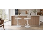Zenda-kruk in beige chenille en en staal met matwitte afwerking, 81- 102 cm