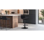 Tabouret Zenda en chenille noir et acier noir mat hauteur  81-102 cm