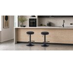 Zaib stool in black chenille and matt black steel height 58-80 cm