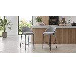 Tabouret Eamy gris clair placage de frêne finition noire et métal noir hauteur 65 cm