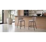 Ciselia stool in brown chenille with steel legs in black finish, 65 cm height