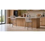 Tabouret Ciselia en chenille marron clair et pieds en acier peint noir hauteur 65 cm