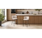 Tabouret Ciselia en chenille beige et pieds en acier peint noir hauteur 65 cm