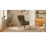 Fauteuil à bascule Maustin bouclette vert foncé et structure en acier noir et bois de hêtre