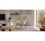 Fauteuil à bascule Maustin chenille beige et structure en acier noir et bois de hêtre